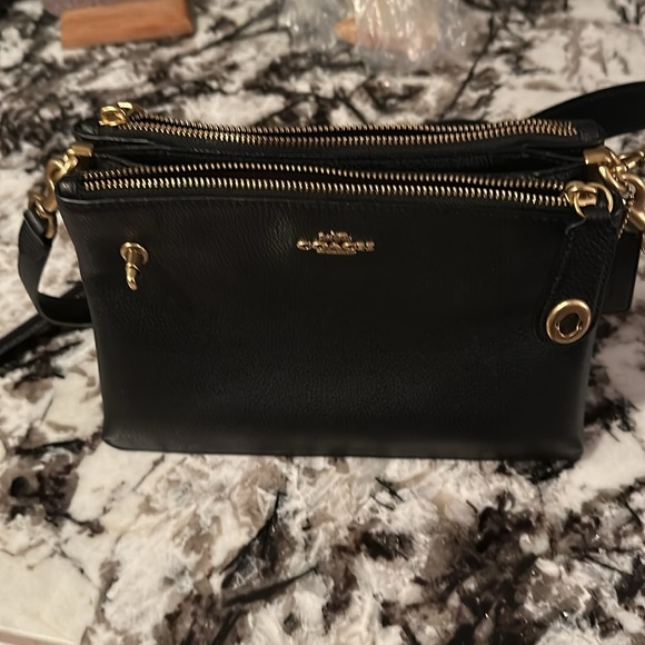 Coach Polished Pebble Leather Crossbody Bag – Black with Gold Hardware - Picture 2 of 6